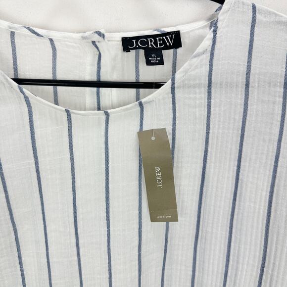 J.Crew Puff Sleeve Top Sheer Gauze Cotton Striped Lightweight Ivory XL NWT - Picture 7 of 13